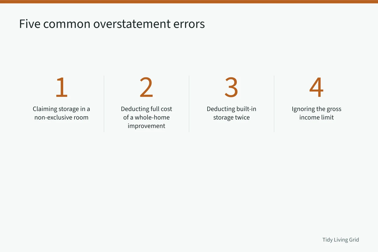 Numbered list of the five most common storage deduction errors (Tax treatment of US home office storage under IRS rules)