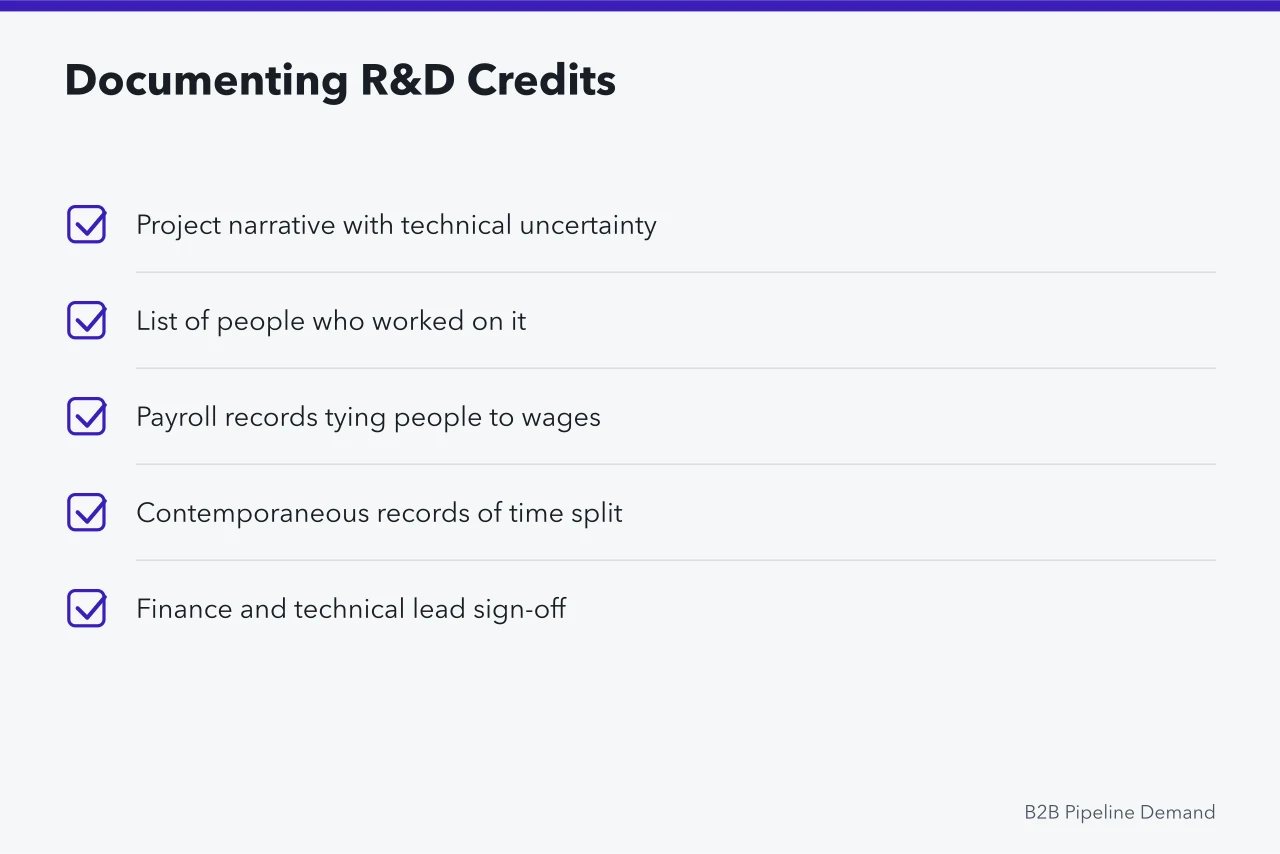 Checklist of five steps for documenting R&D tax credits (What R&D tax credits do to marketing budgets in Boston and Chicago)